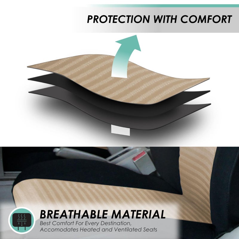 FH Group Car Seat Covers Three Row Set 7 Headrest Covers Car Accessories Universal Fit, Trendy Elegance 3D Air Mesh Airbag Compatible and Split Ready Beige Interior Accessories for Cars Trucks SUV - Image 3